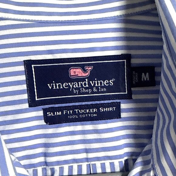 Vineyard Vines Men's Size Medium Slim Fit Tucker Shirt Blue White Stripe Pocket - Picture 3 of 7